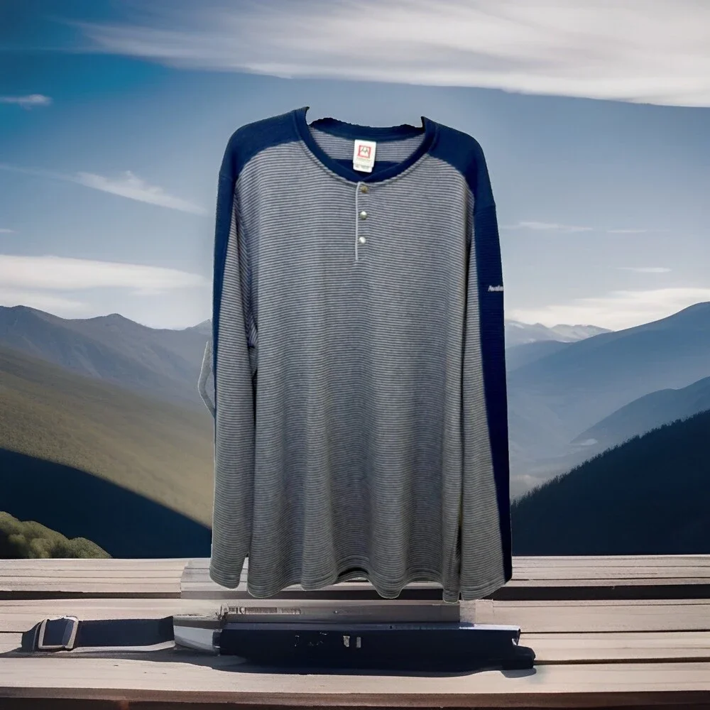 Avalanche Mens XXL Henley Shirt Long Sleeve Waffle Textured Stripe Blue White